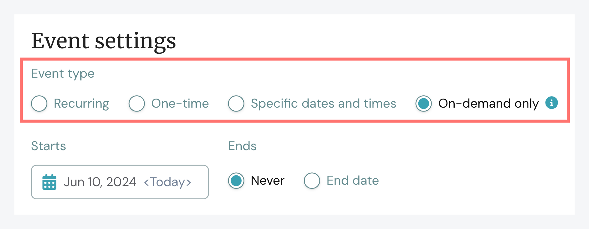 eWebinar event settings options