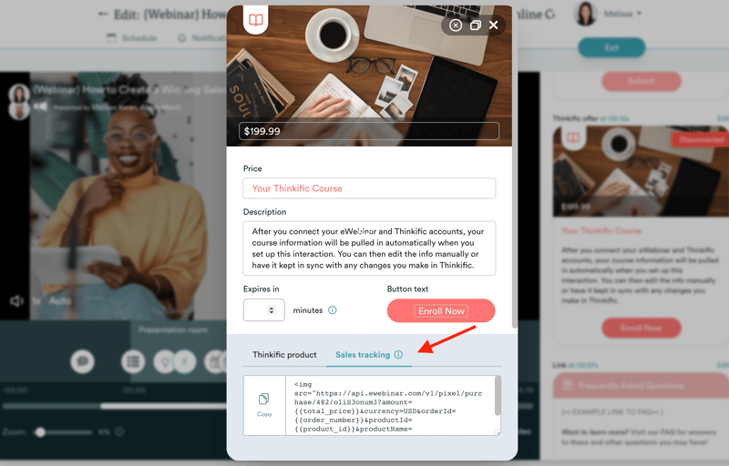 código de seguimiento de las ventas en la tarjeta de oferta especial