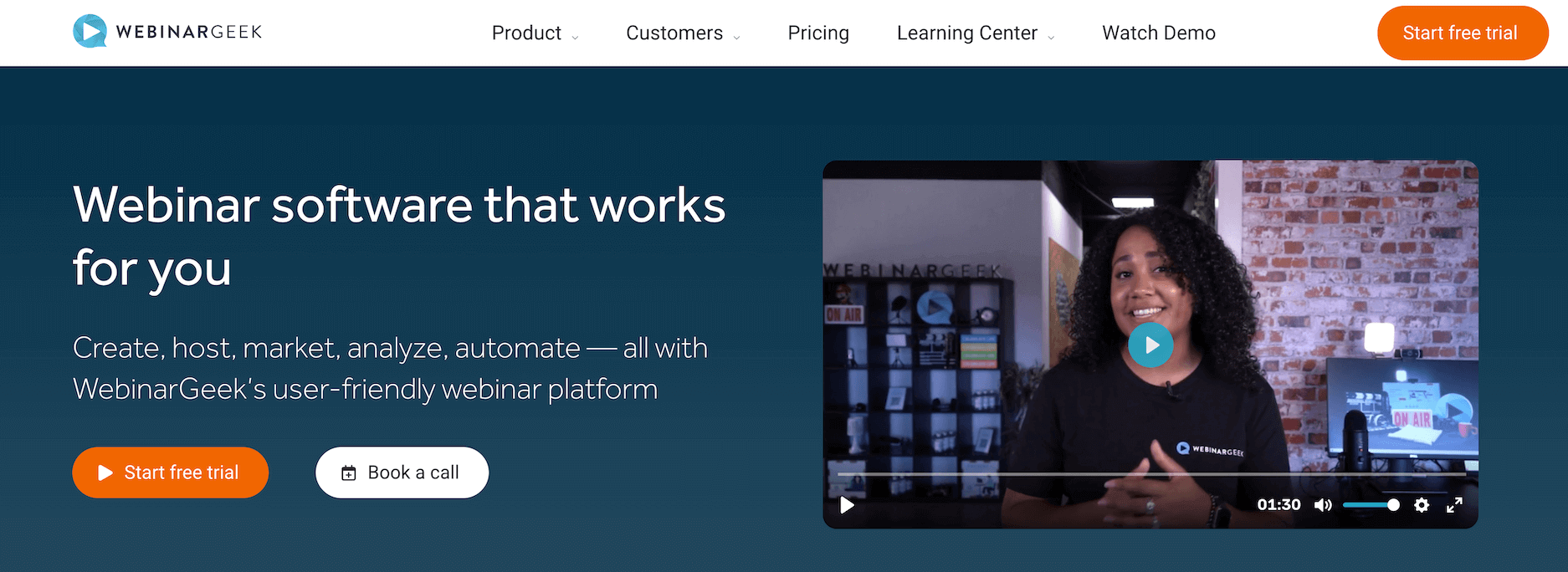 WebinarGeek homepage: Webinar software that works for you