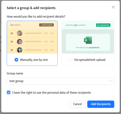 certifier manual add recipients