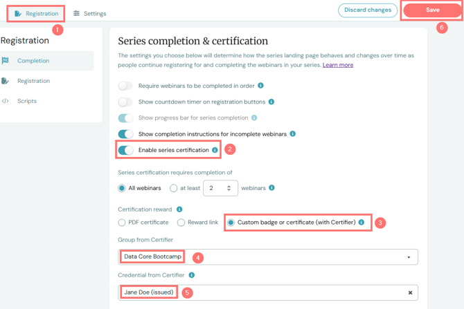 certifier setup in ewebinar