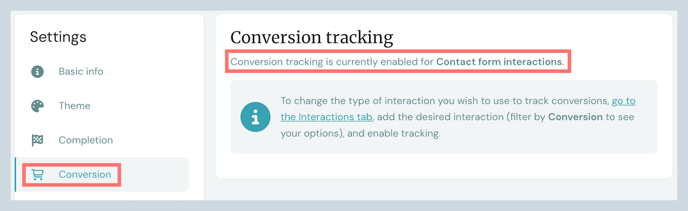 conversion tracking in settings