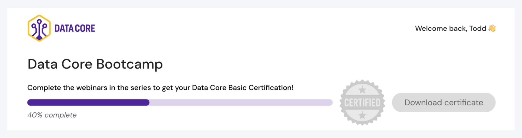 eWebinar Data Core Bootcamp Basic Certification