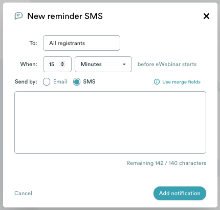 Modalidad de creación de eWebinar para el recordatorio por SMS