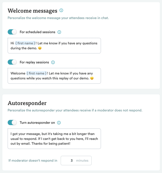 Mensajes de bienvenida al eWebinar y respuesta automática