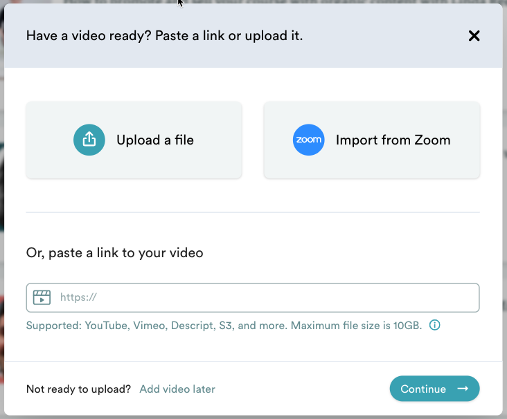 eWebinar creation modal showing ability to import from Zoom