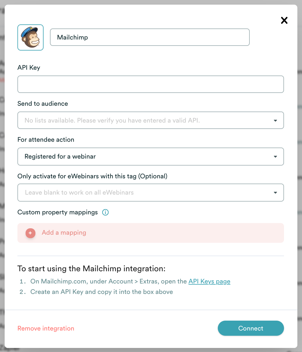 Modalidad de integración de eWebinar con MailChimp