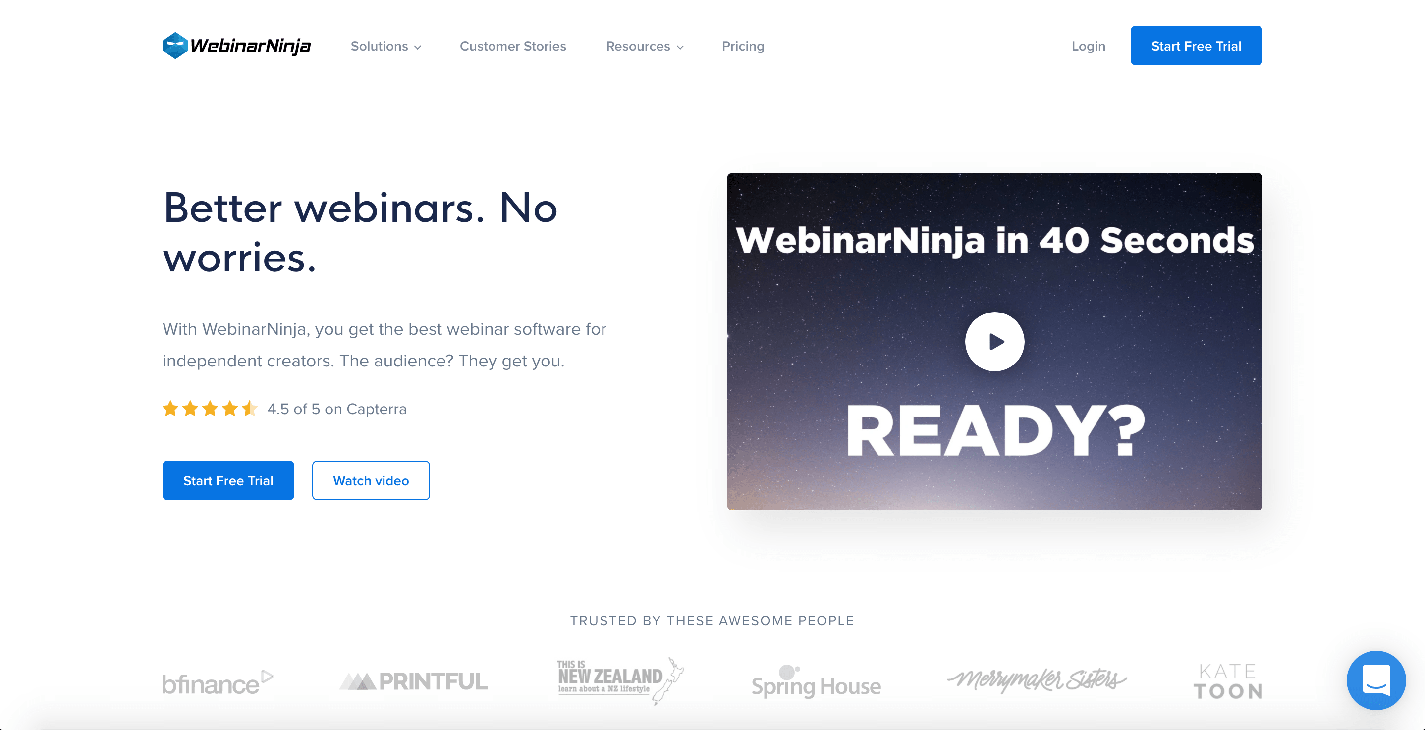 Página de inicio de WebinarNinja