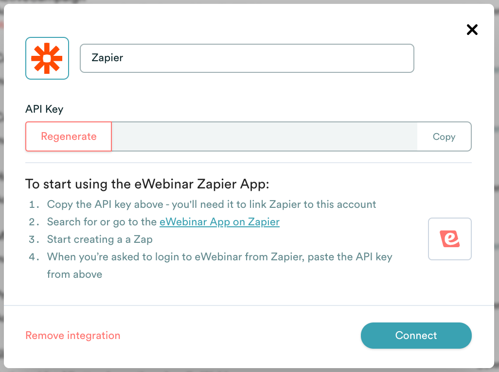 Modalidad de integración de eWebinar con Zapier