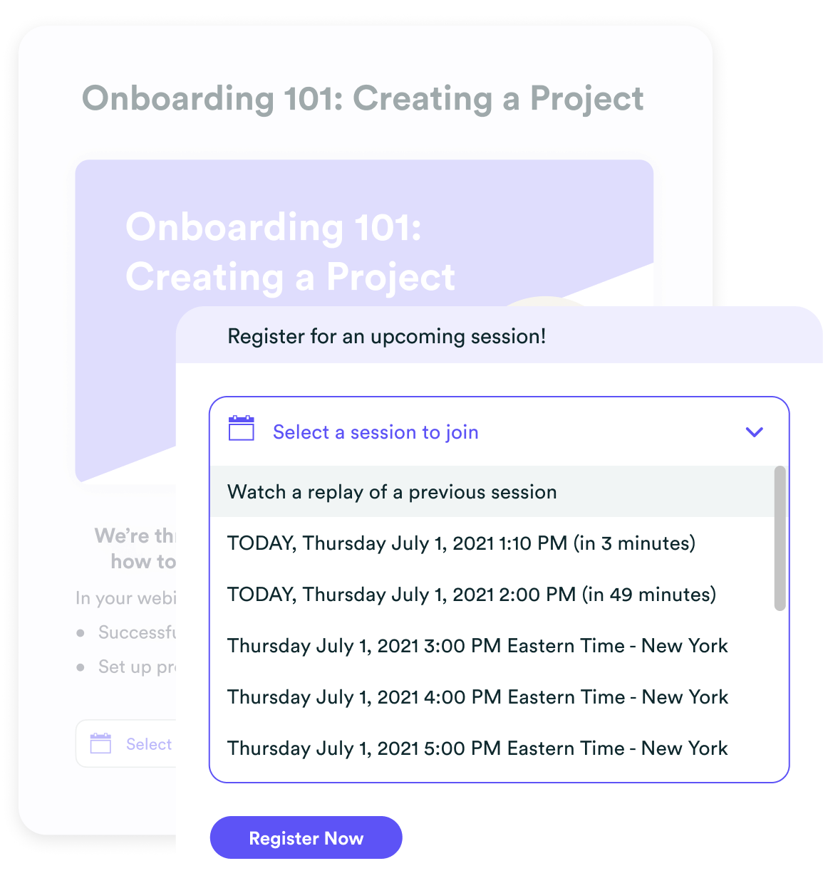 Lista de selección de sesiones del eWebinar